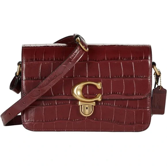 coach studio croc embossed leather shoulder bag